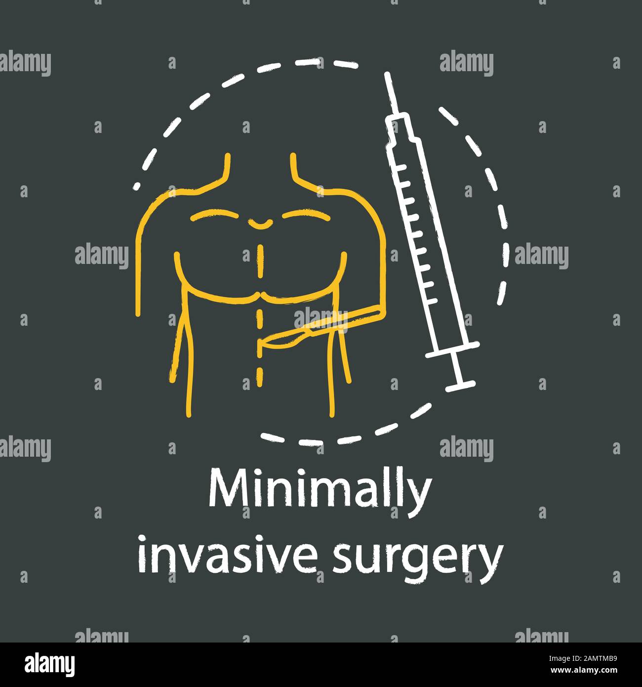 Minimally invasive surgery chalk icon. Small incisions. Endoscope camera. Safe surgical techniques. Plastic surgery. Medical instruments. Isolated vec Stock Vector