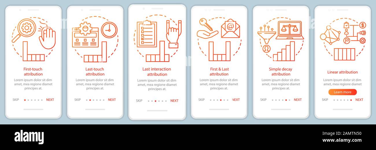 Attribution modeling types orange onboarding mobile app page screen ...