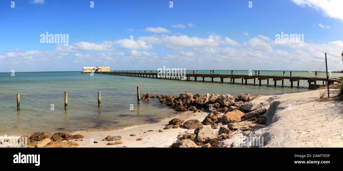 Blue sky over the Anna Maria Island City pier on Anna Maria island
