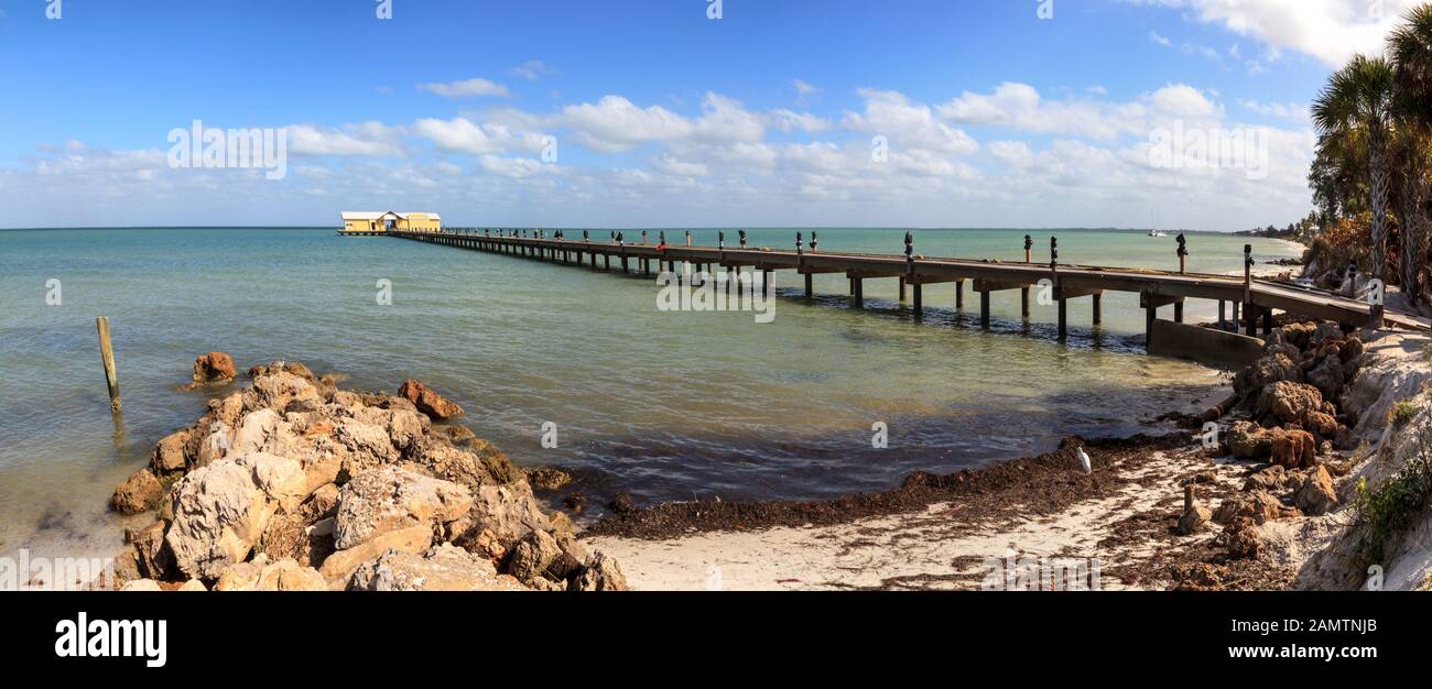 Blue sky over the Anna Maria Island City pier on Anna Maria island