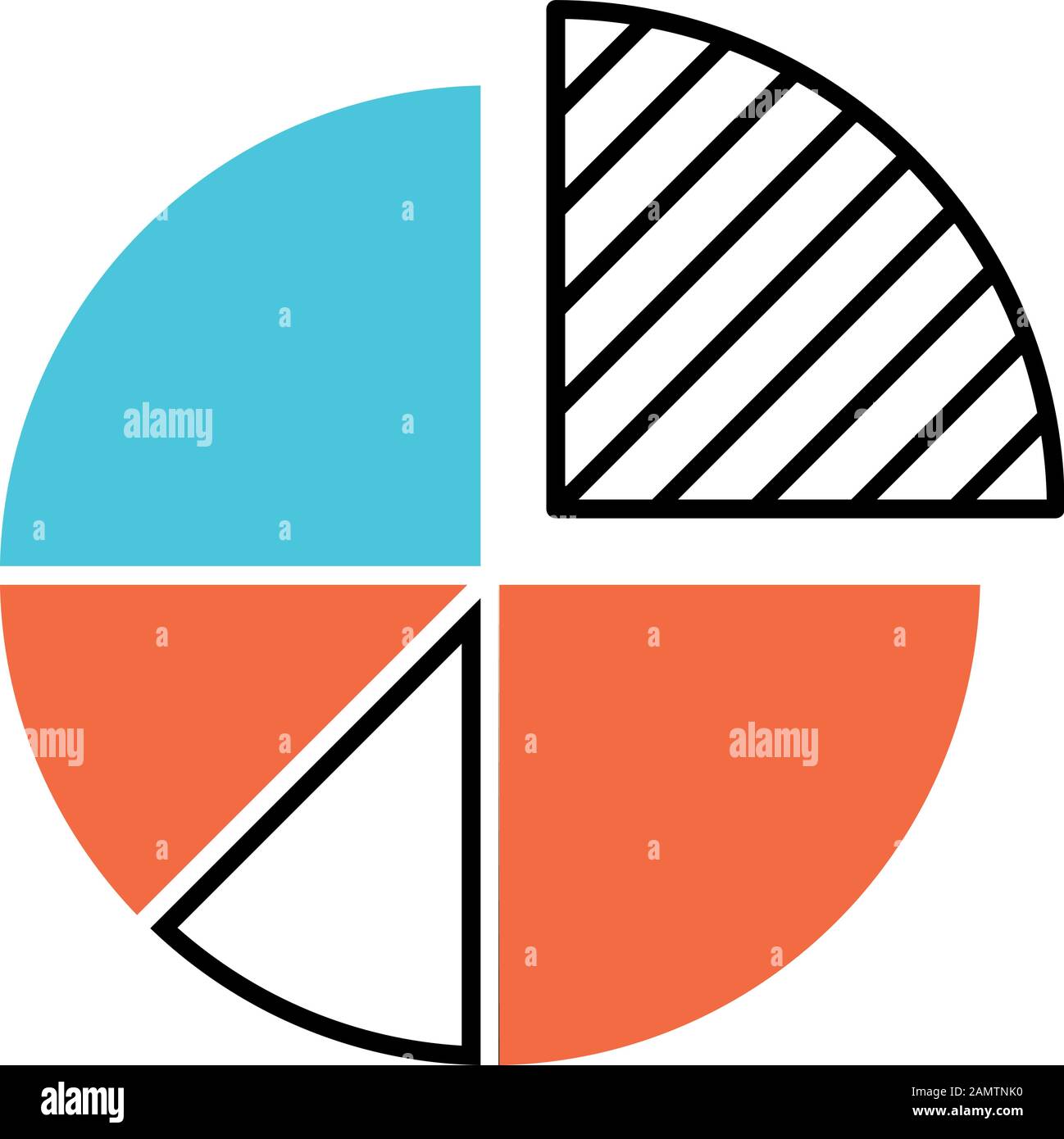 Pie chart color icon. Circle divided into parts. Diagram. Circular statistical graphic. Symbolic representation of information. Statistics data visual Stock Vector