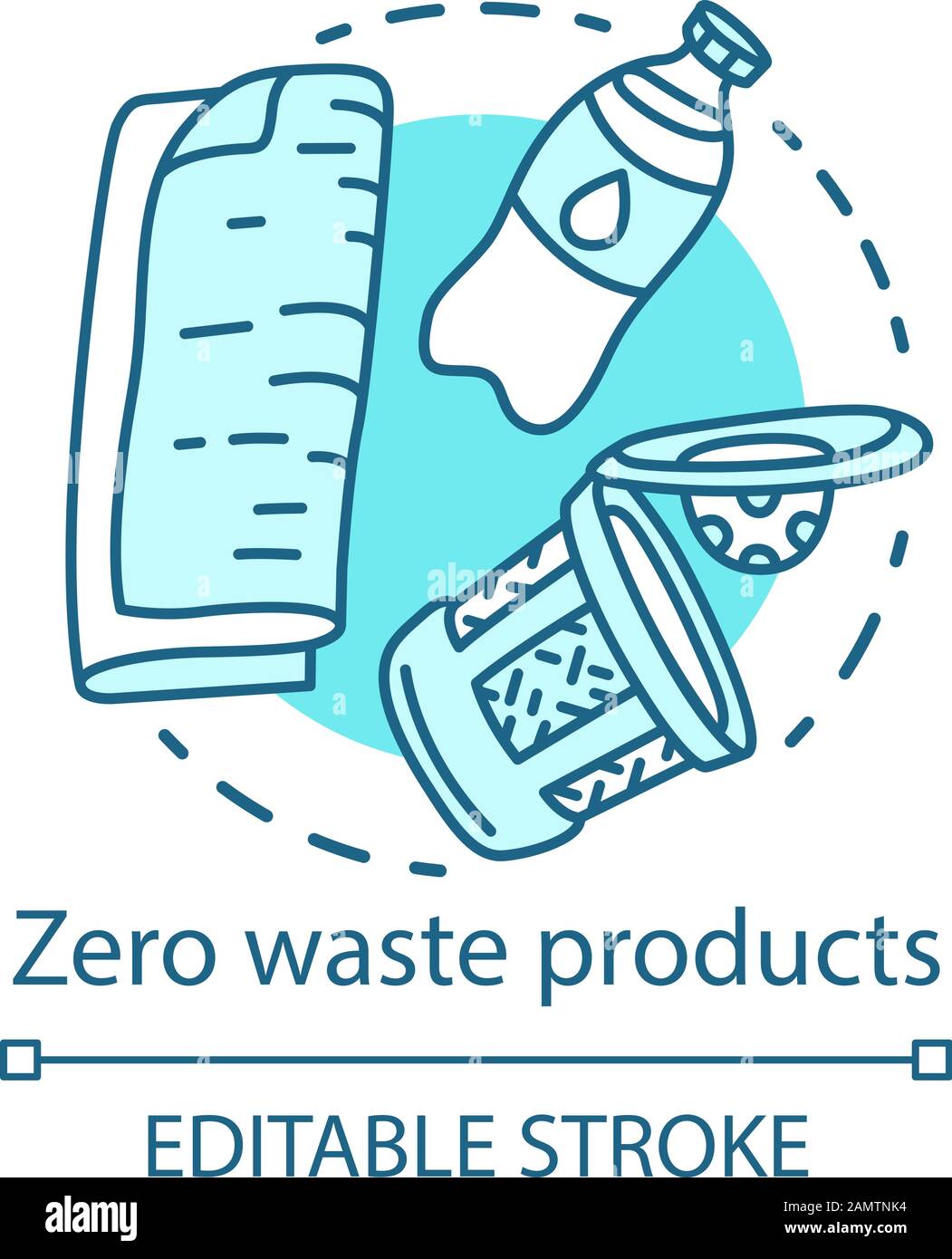 Zero waste products, recycling and reusing items concept icon