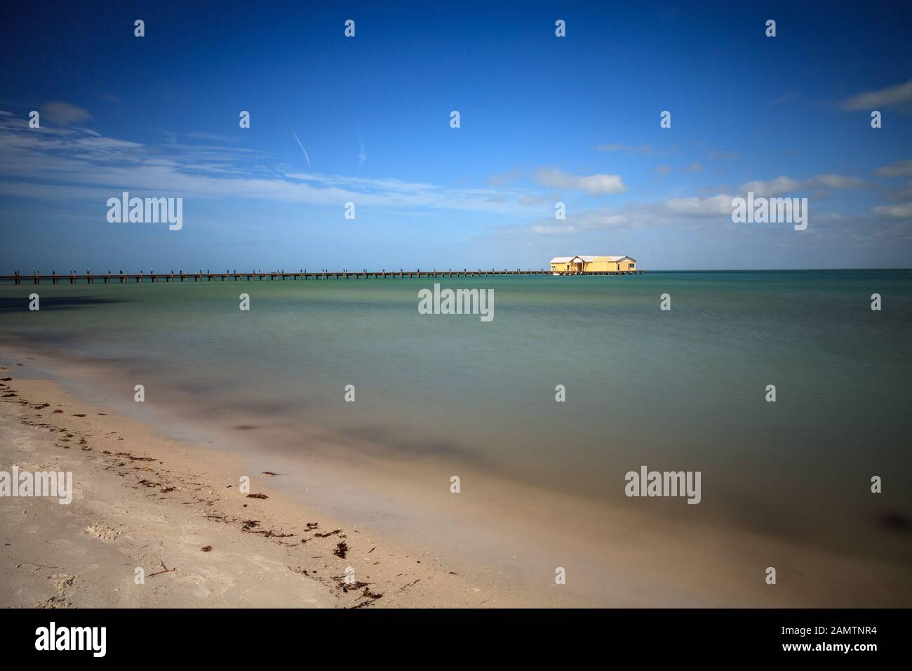 Blue sky over the Anna Maria Island City pier on Anna Maria island