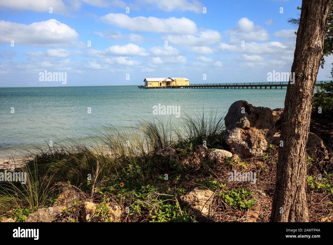 Blue sky over the Anna Maria Island City pier on Anna Maria island