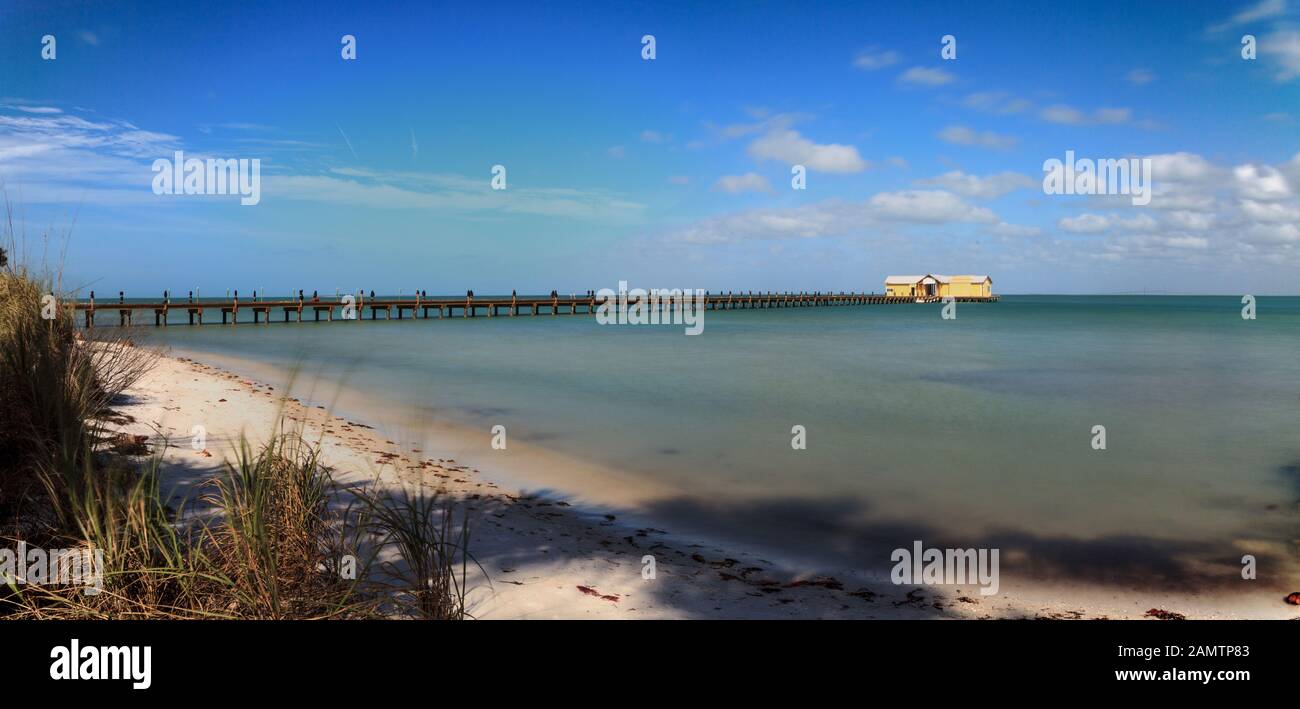Blue sky over the Anna Maria Island City pier on Anna Maria island