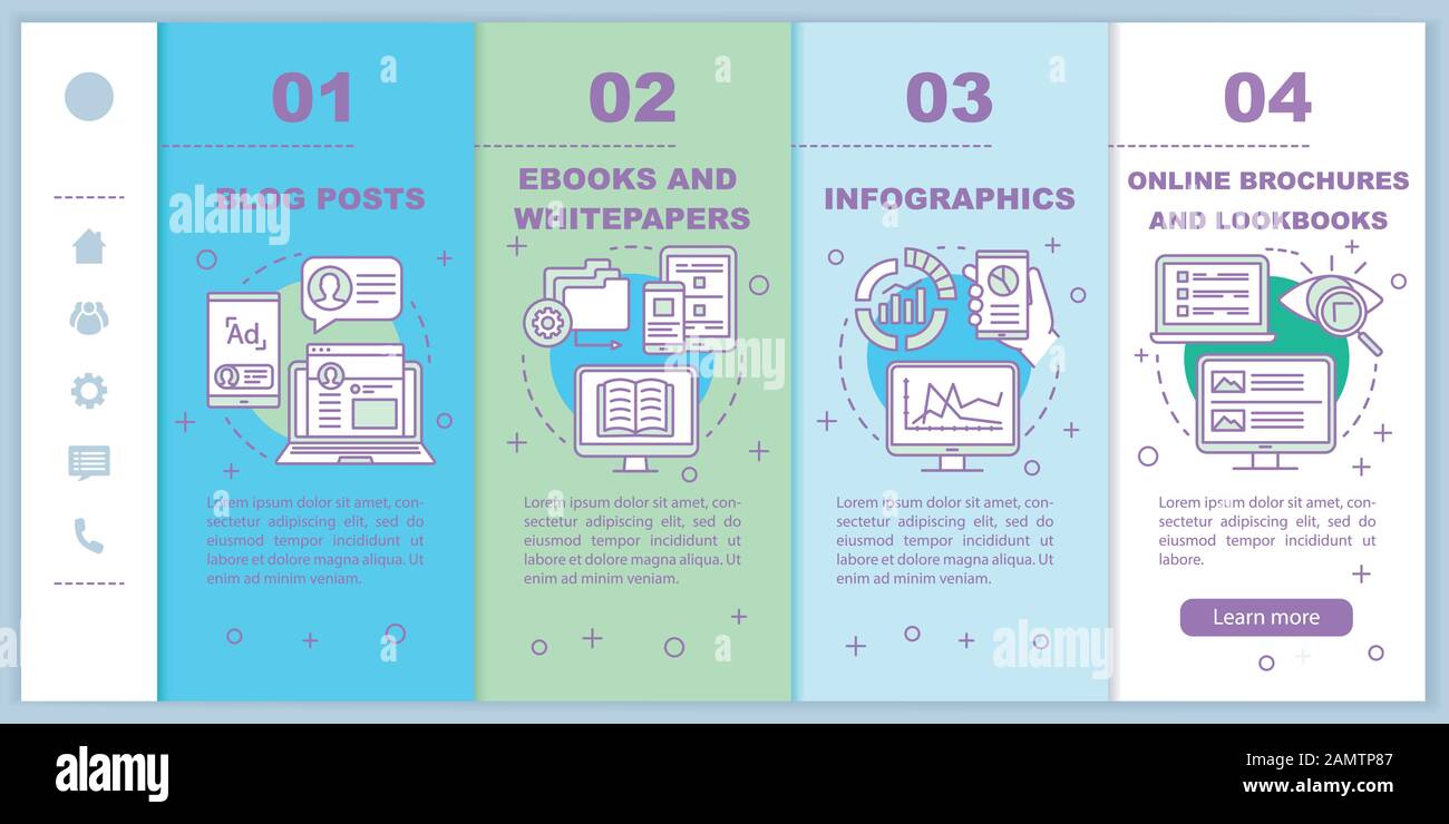 Content marketing channels onboarding mobile web pages vector template ...