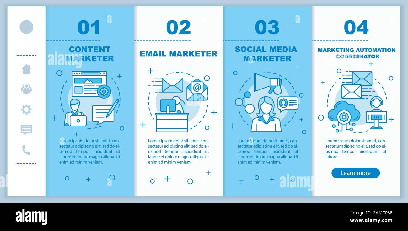 Digital marketing specialties onboarding mobile web pages vector ...