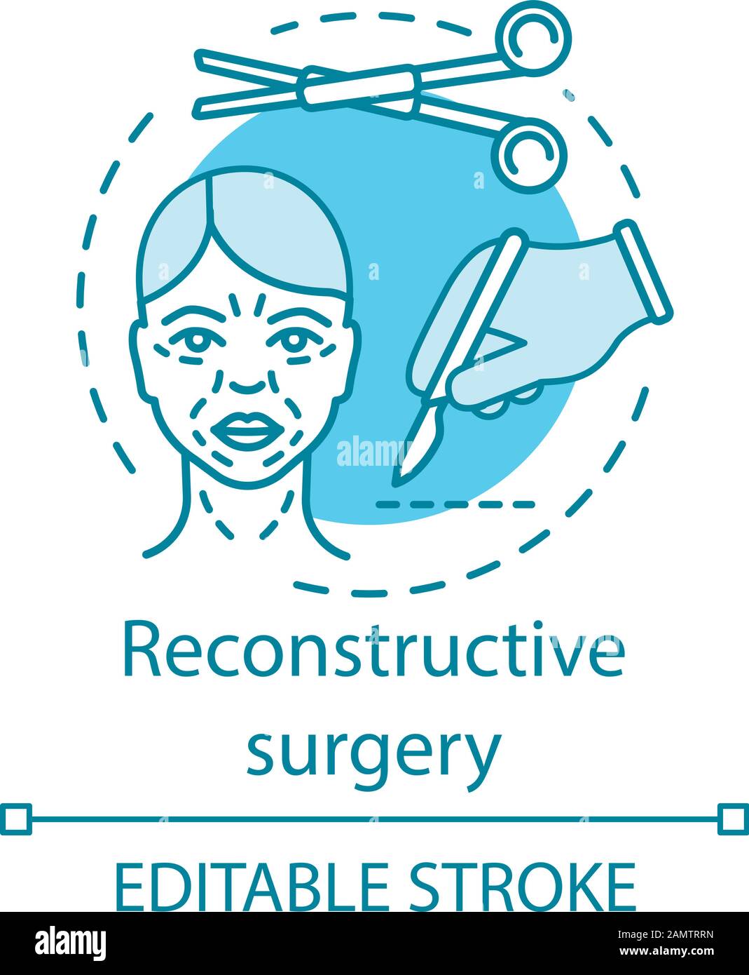 Reconstructive surgery concept icon. Body structures treatment idea thin line illustration. Congenital defects. Abnormalities, trauma, tumors. Vector Stock Vector