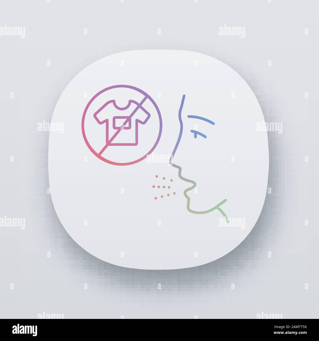 Clothing allergy app icon. Textile contact dermatitis. Man with