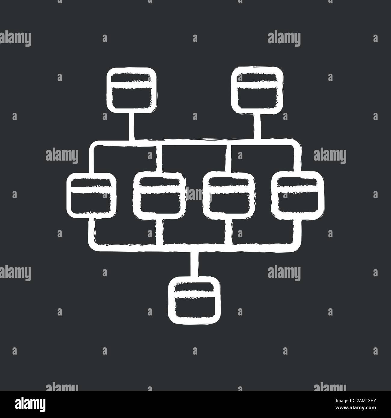 Network diagram chalk icon. Cluster diagram. Vertices and edges of graph. Computer science. Network graphical chart. Computers structure. Interconnect Stock Vector