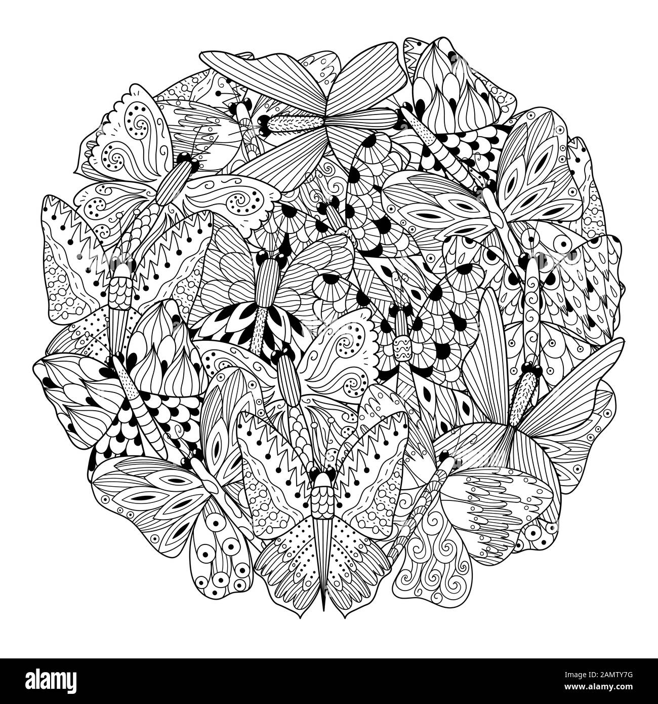 Butterflies circle shape coloring page. Coloring page Stock Vector ...