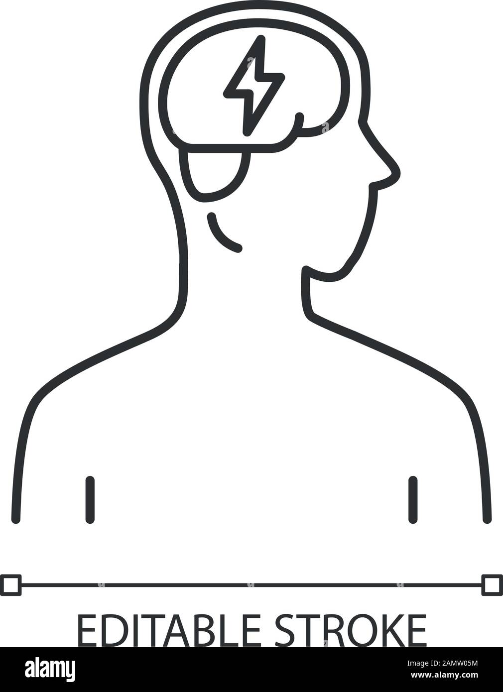 Ill brain linear icon. Dementia, stroke. Sore human organ. Unhealthy ...