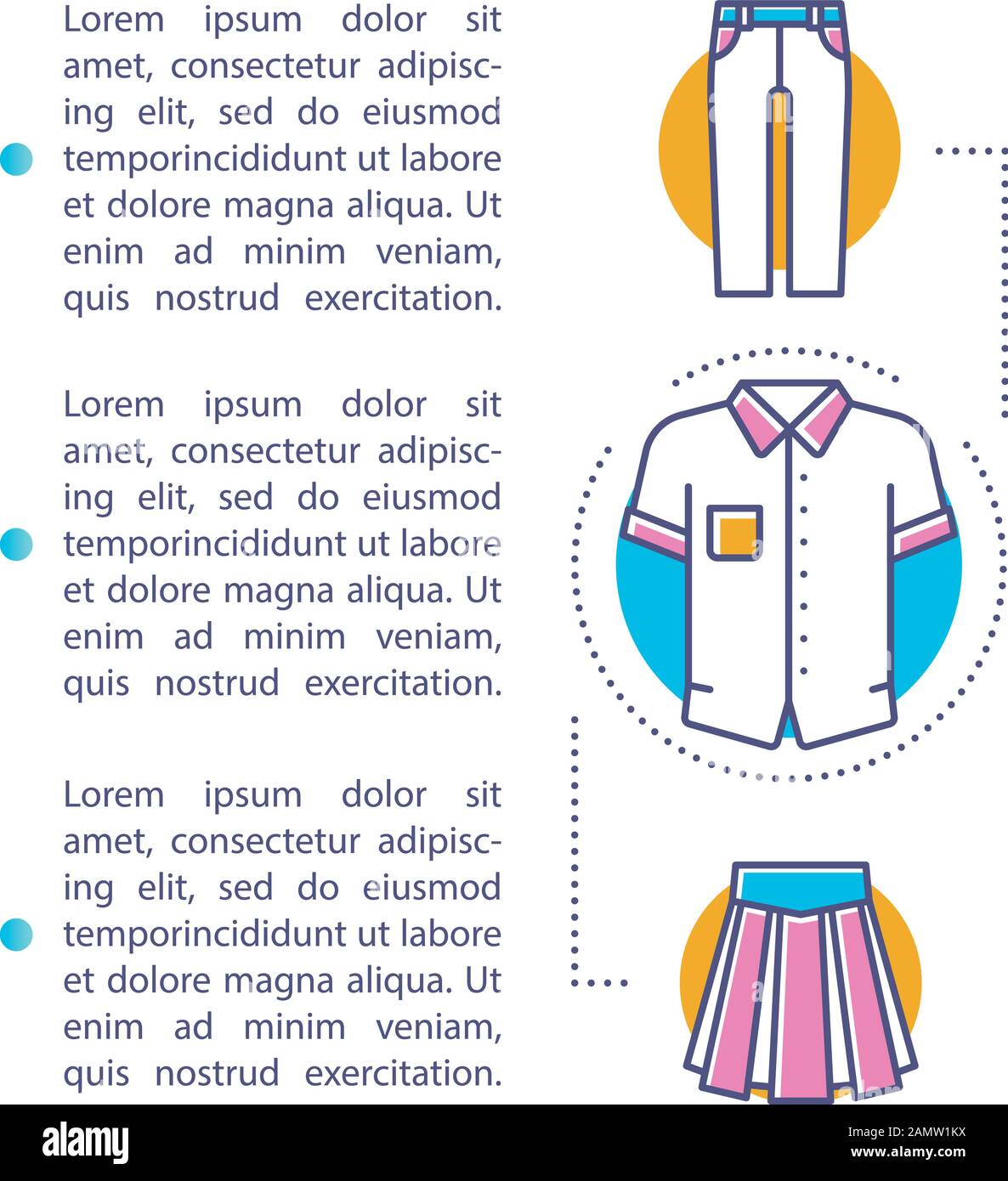School uniform article page vector template. Pupil clothes description