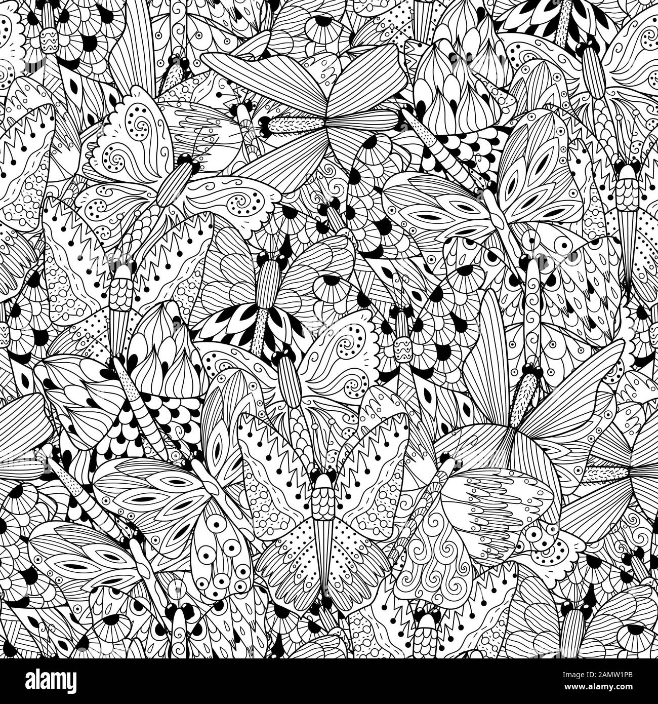 Vector butterflies seamless pattern Black and White Stock Photos ...