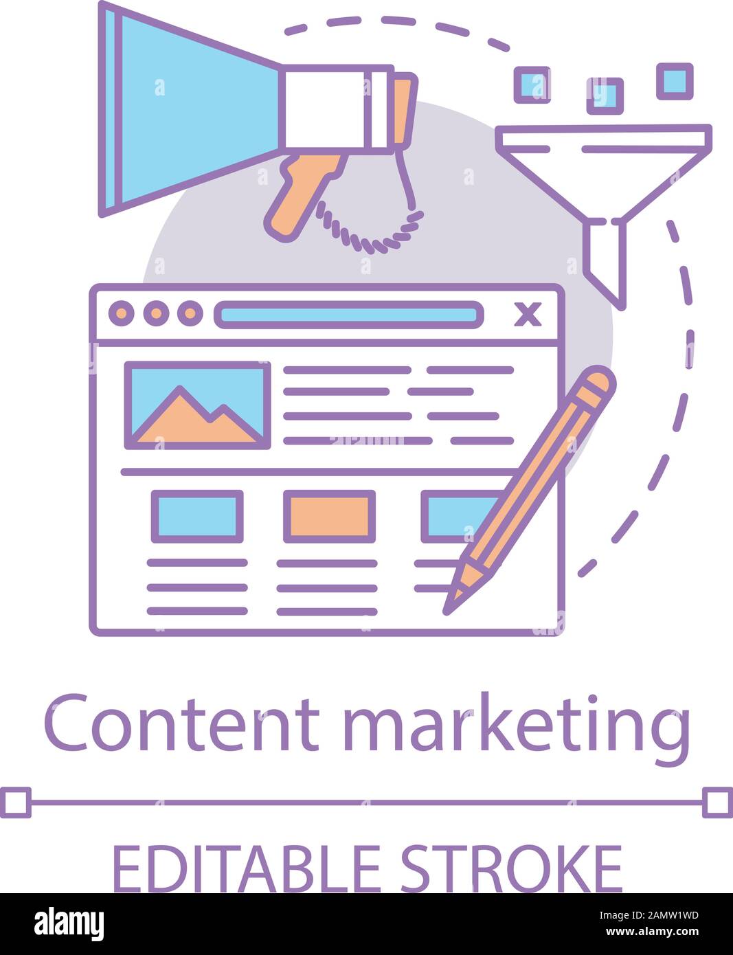 Content marketing concept icon. Digital marketing tactic idea thin line ...