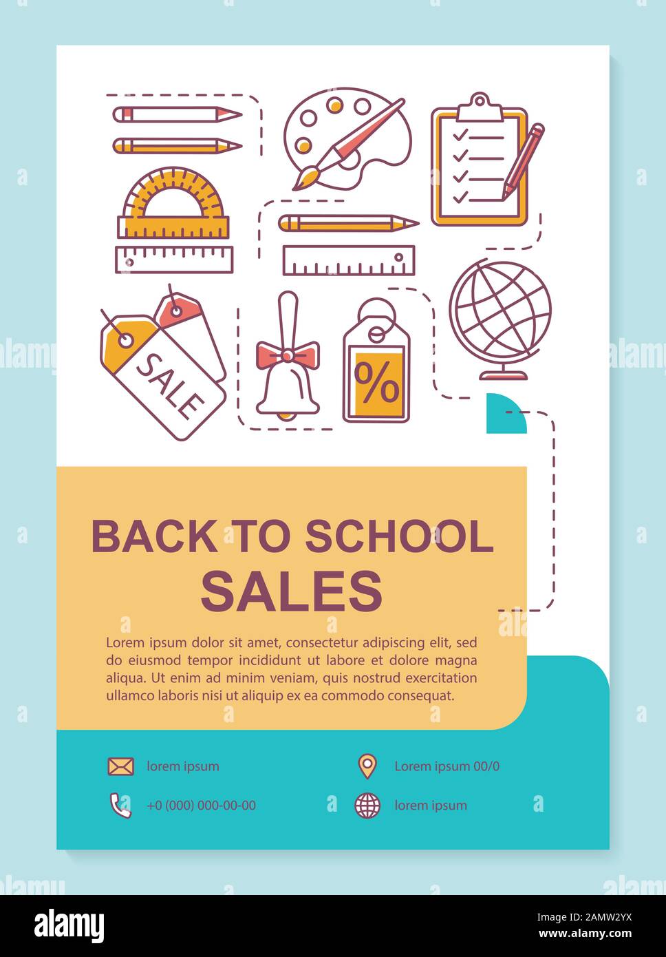 Back to school sales brochure template layout. Buying supplies. Flyer, booklet, leaflet print