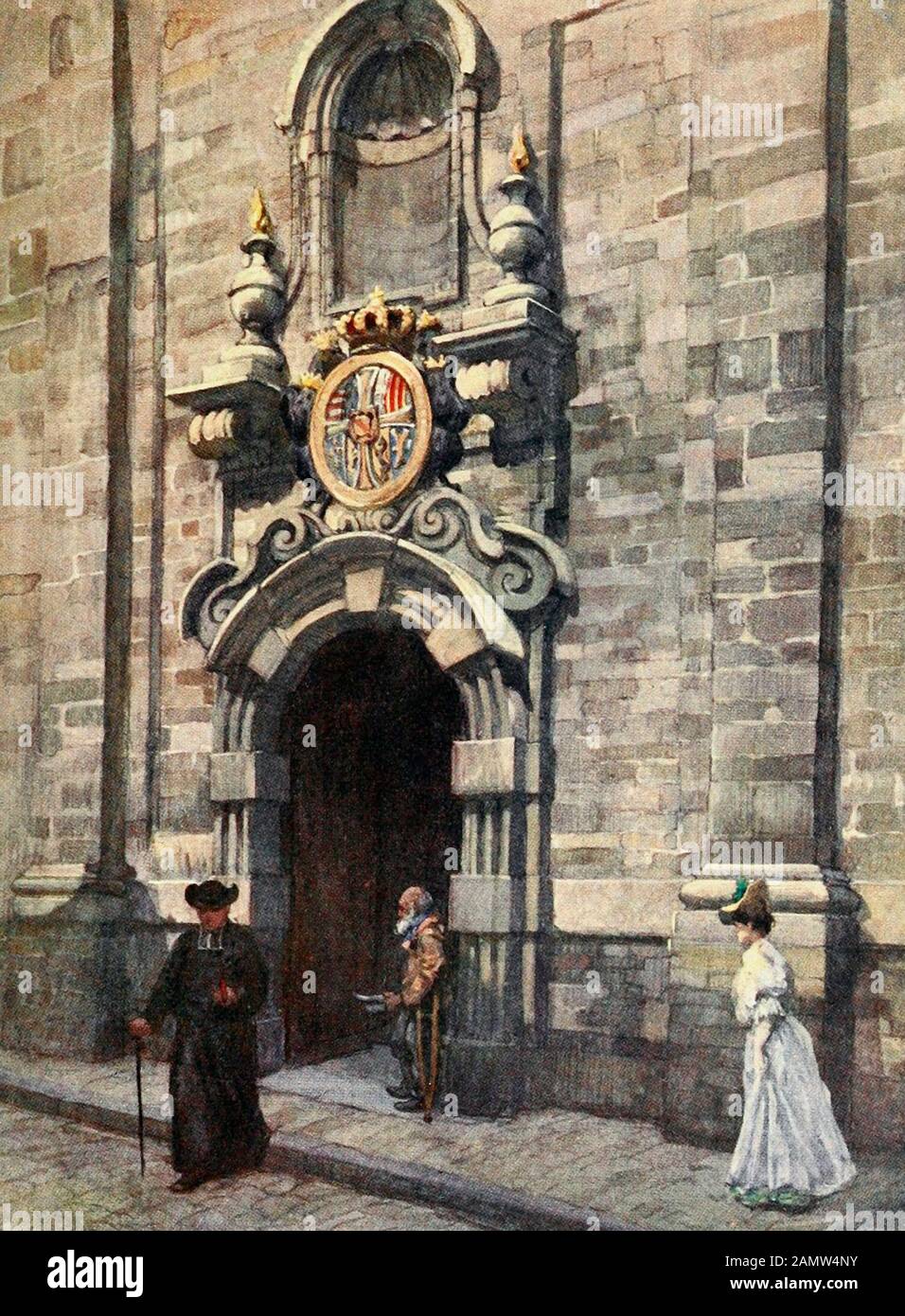 Entrance to the Church of the Carmelites, Brussels, Belgium, circa 1907 Stock Photo