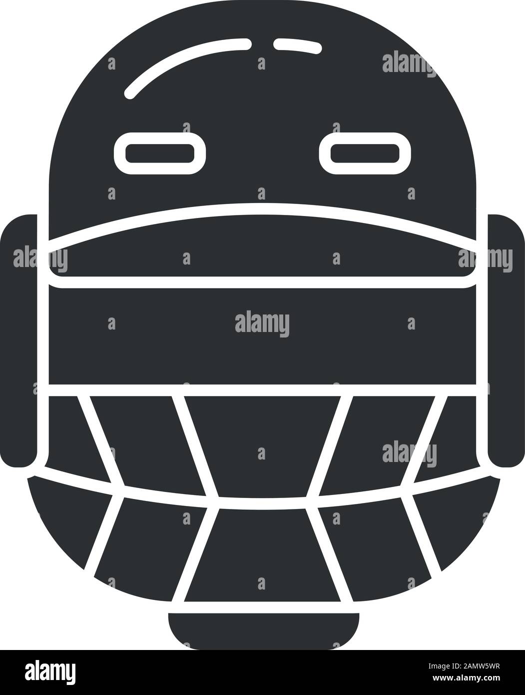 Cricket helmet glyph icon. Head protection for batsman and fielders. Cricketer uniform. Sport equipment. Athletics accessory. Silhouette symbol. Negat Stock Vector
