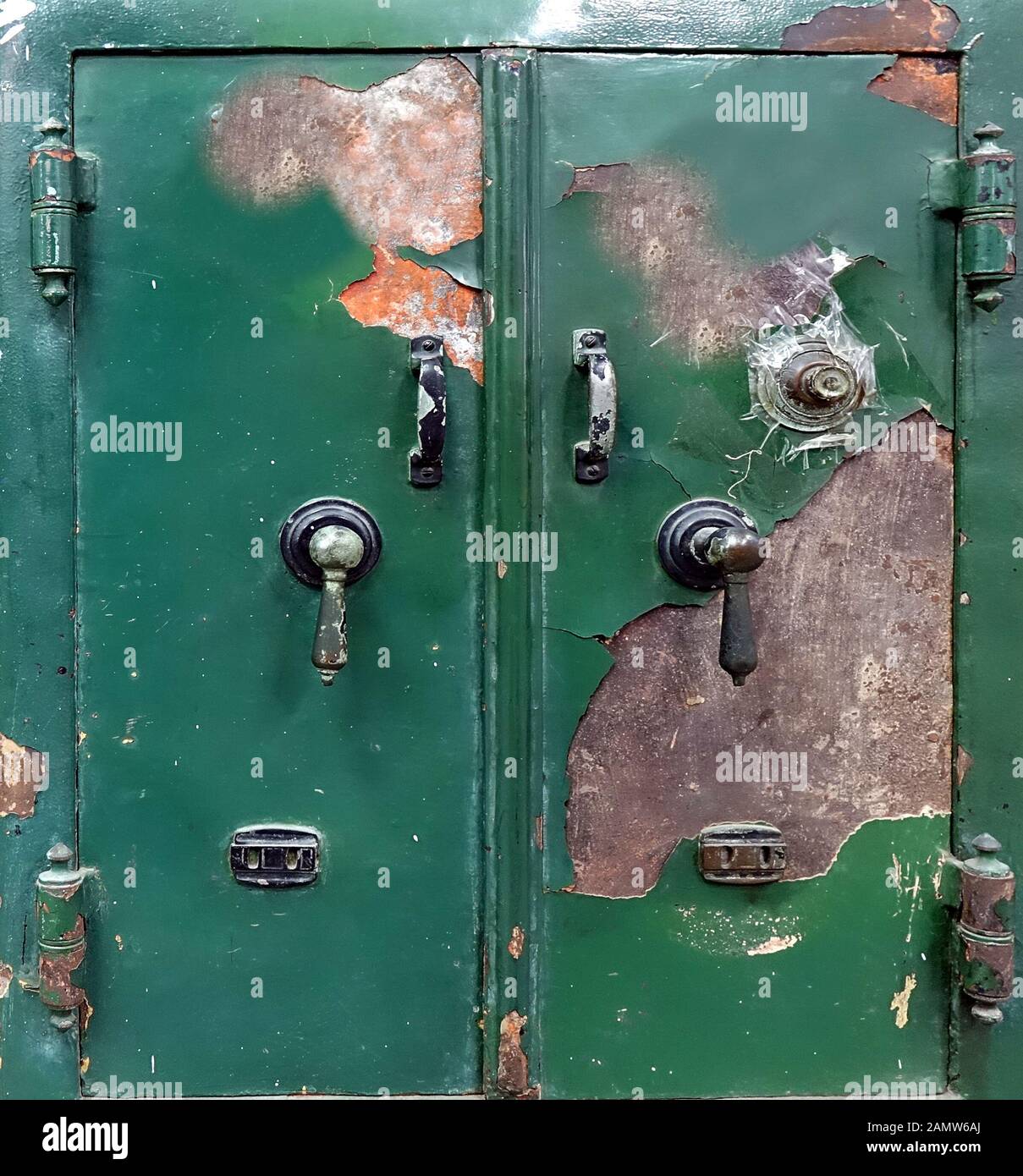 An old steel safe with a combination as well as key lock Stock Photo ...