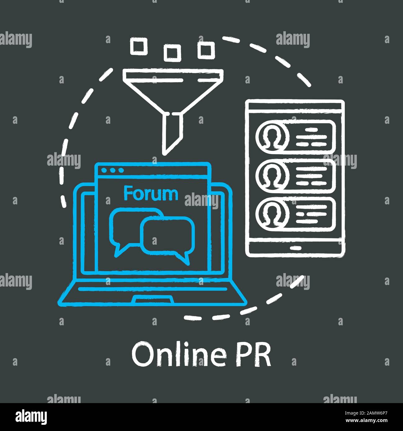 Online PR chalk concept icon. Digital marketing strategy idea ...