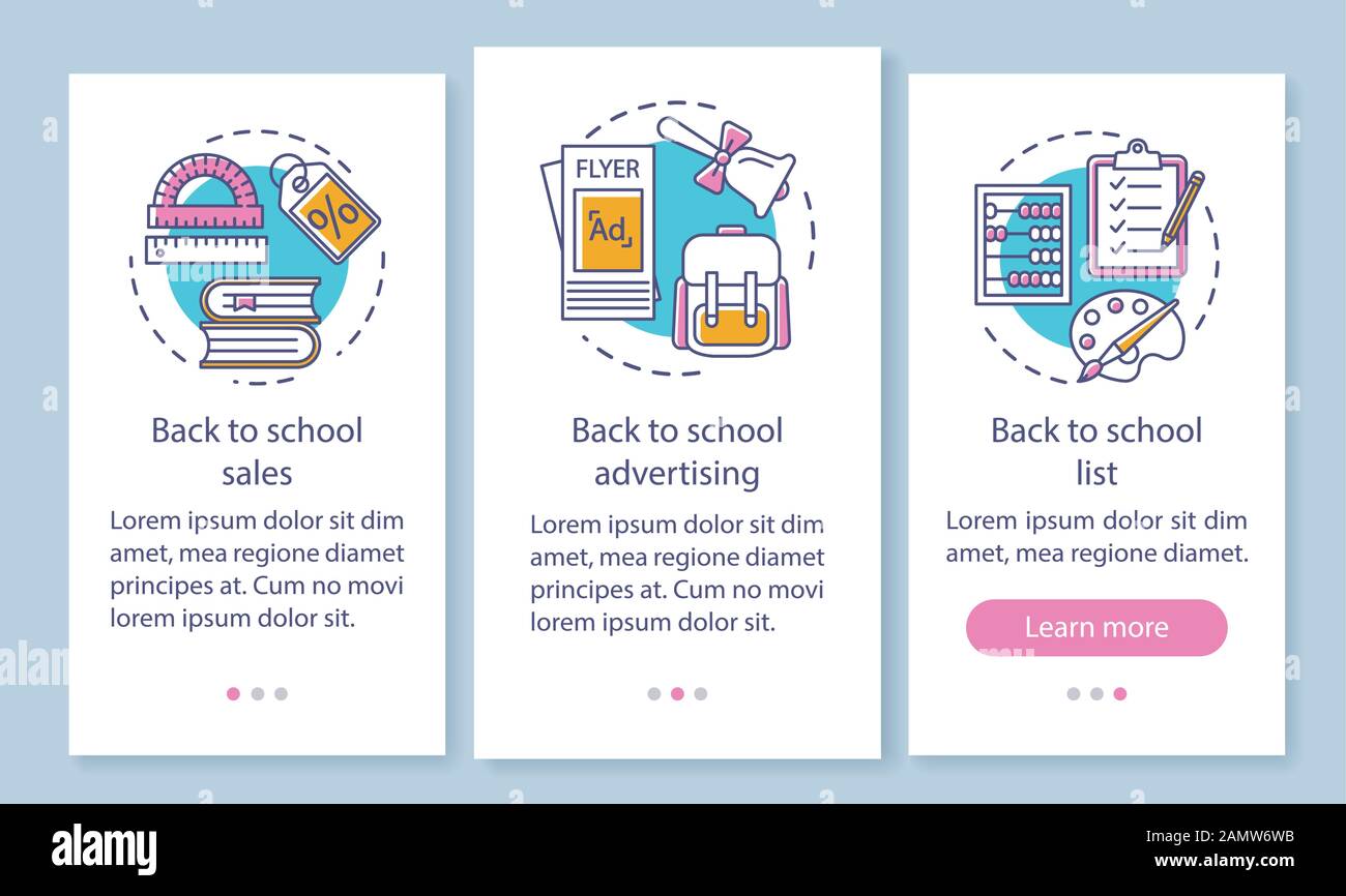 Back to school onboarding mobile app page screen with linear concepts ...