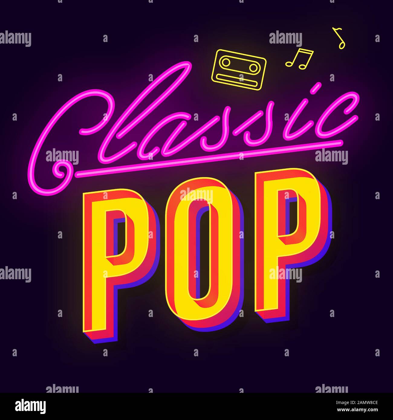 Classic pop vintage 3d vector lettering. Music party. bold font, typeface. stylized text. Old school style neon light letters. 90s, 80s Stock Vector Image & Art - Alamy
