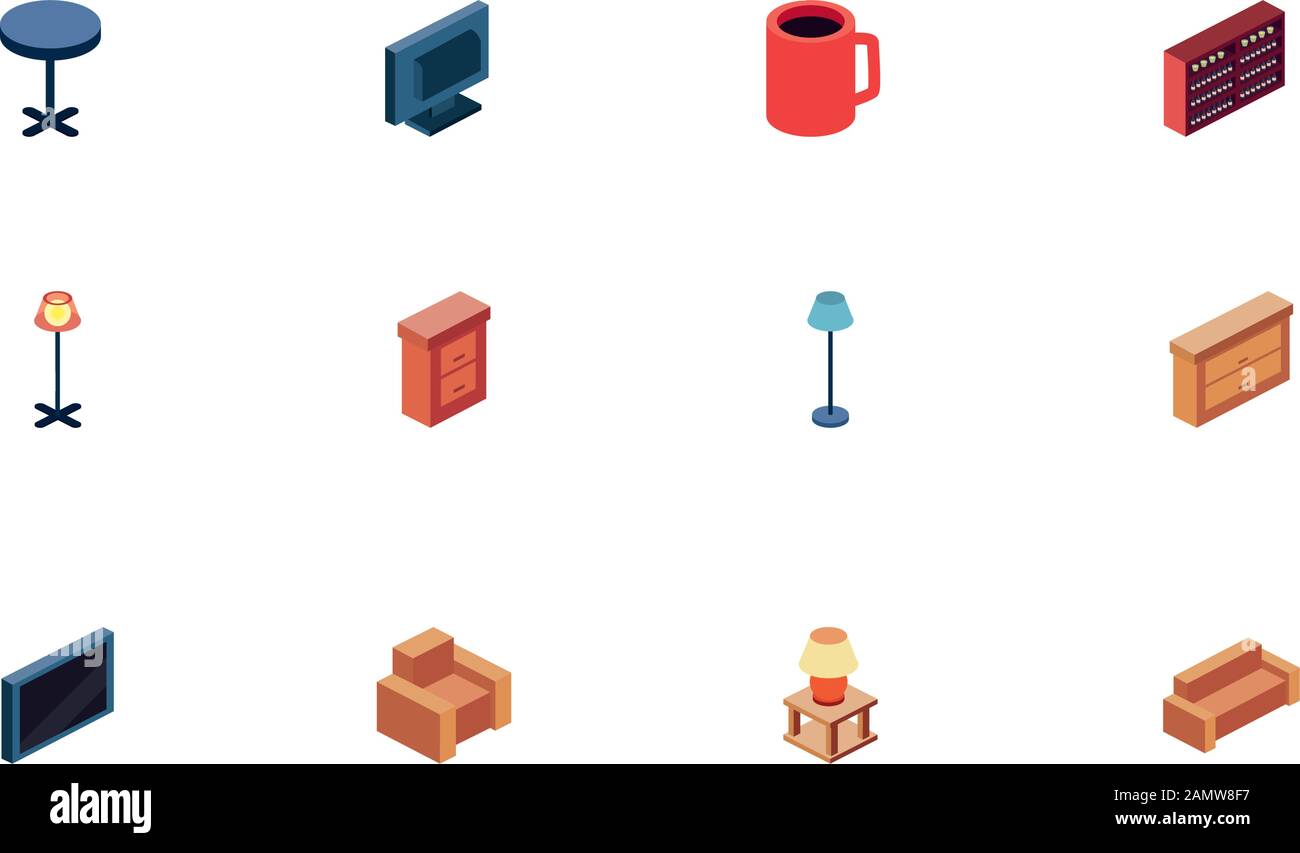 Icon set design, Home room decoration interior living building ...