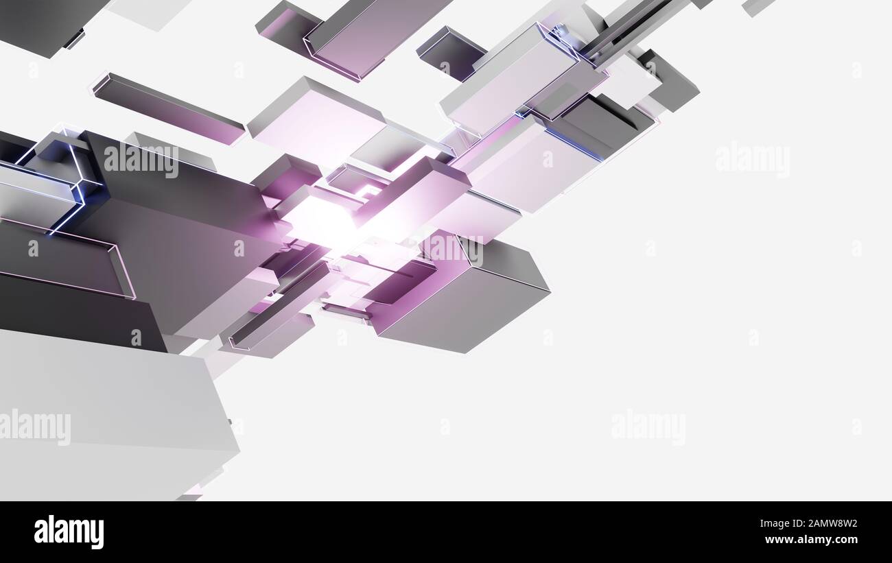 Abstract background of light and dark cubes, a flash of pink light ...