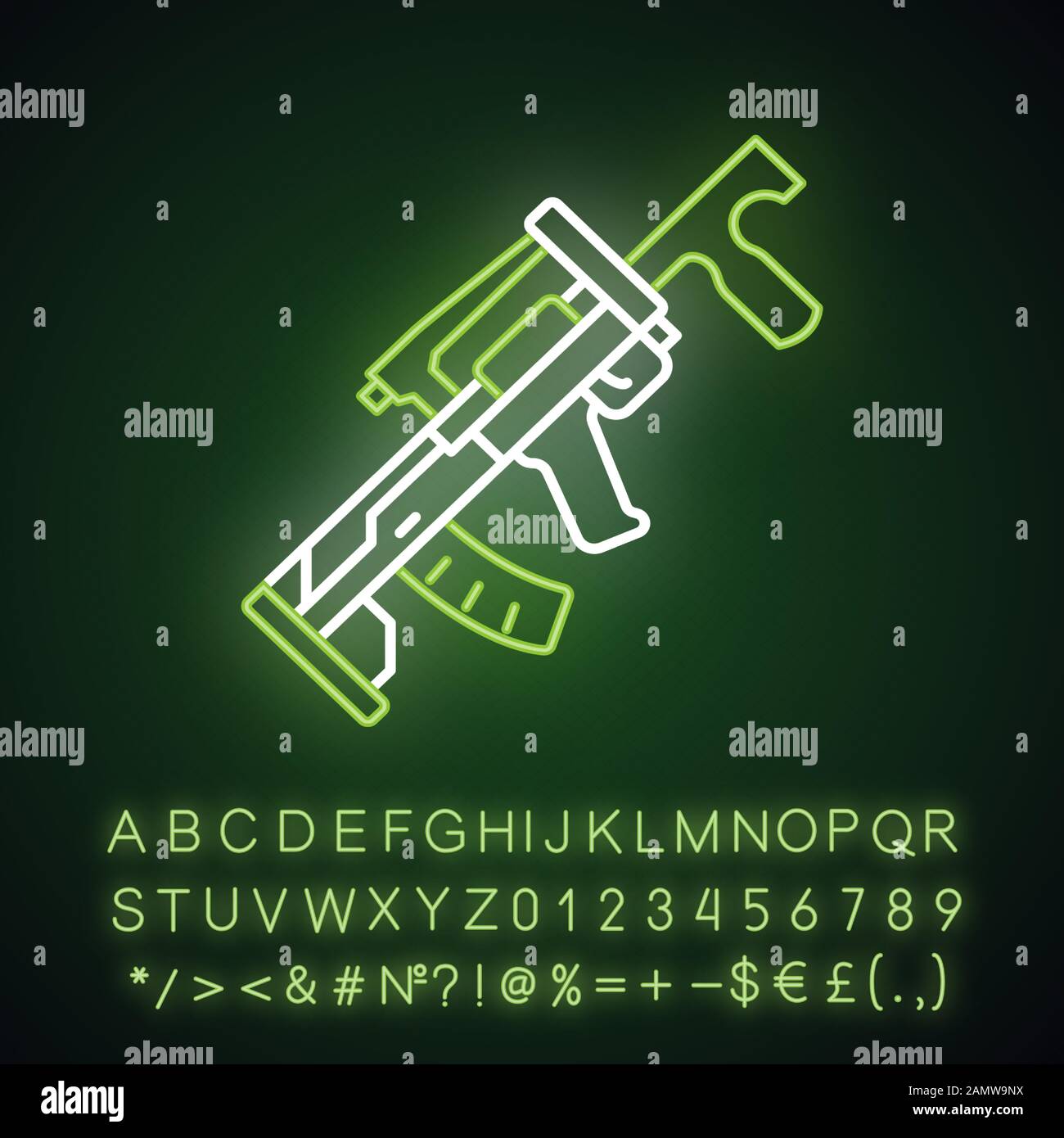 Groza weapon neon light icon. Virtual video game firearm, gun. Shooter ...