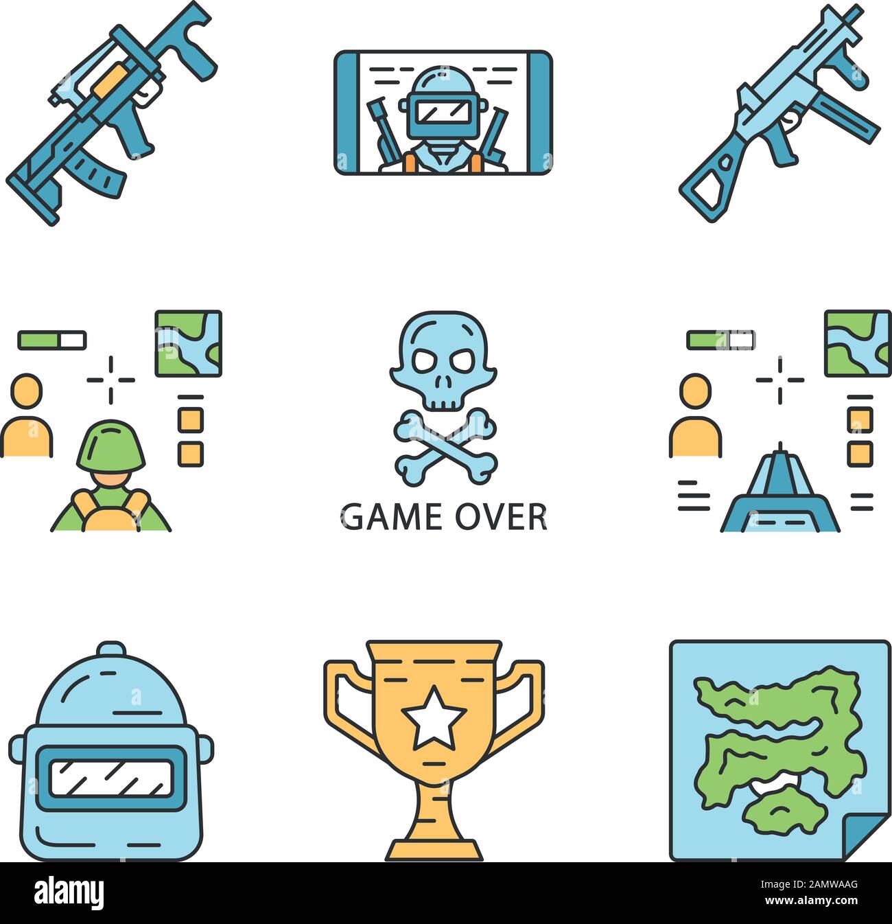 Online game inventory color icons set. Esports, cybersports. Weapon ...