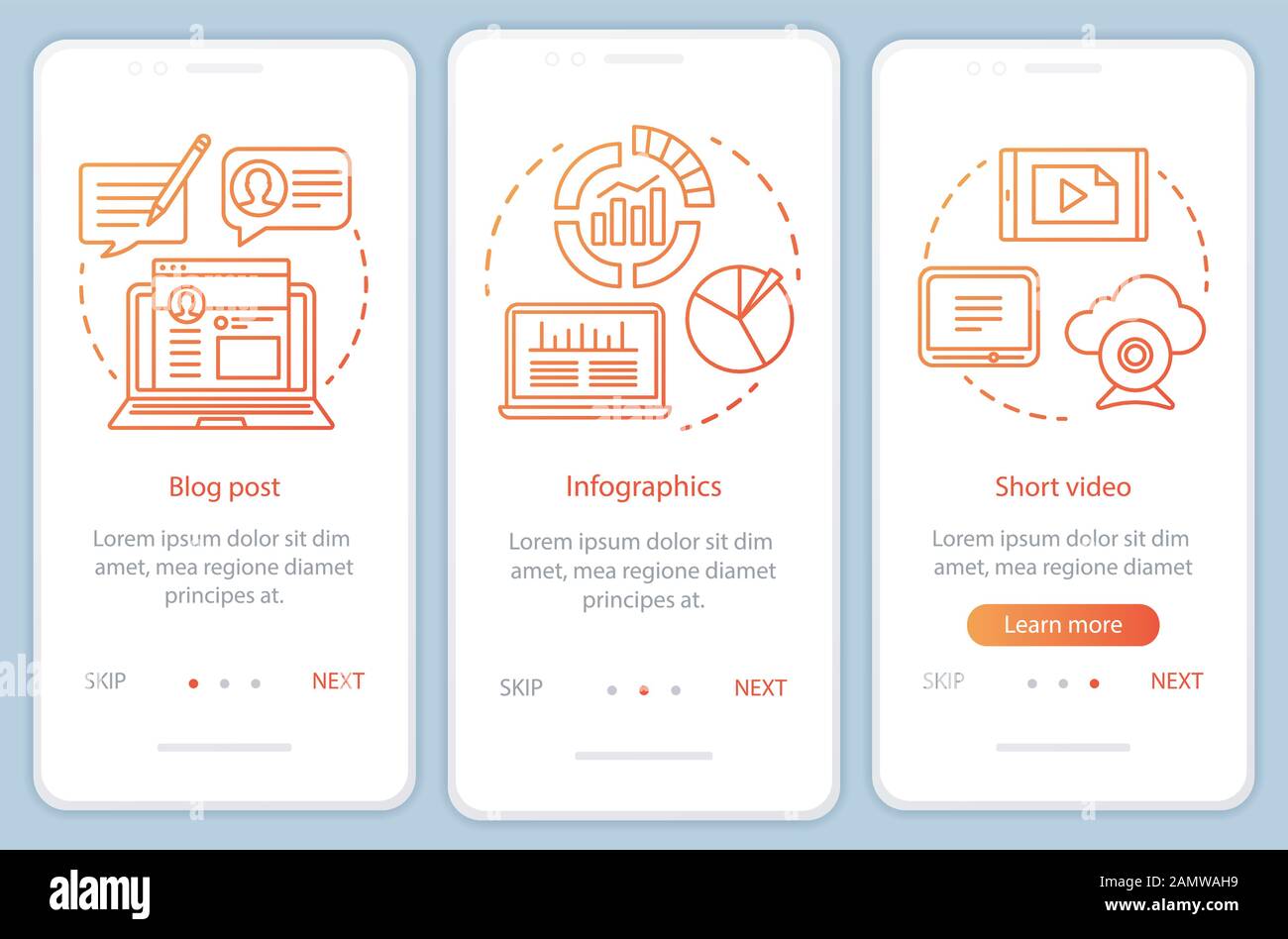 Awareness content orange onboarding mobile app page screen vector ...