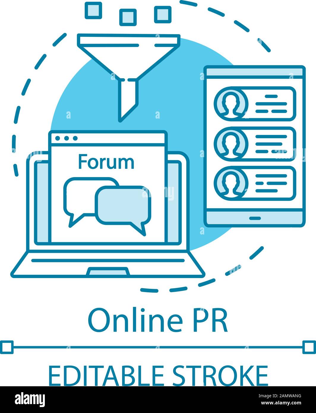 Online PR blue concept icon. Digital marketing tactic idea thin line ...
