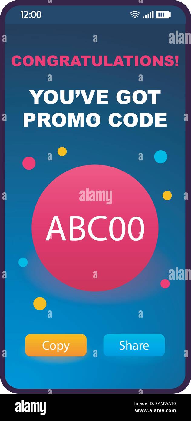 Getting promo code page smartphone interface template. Discount, special  offer, gift card mobile app design layout. Coupon code application flat UI.  E Stock Vector Image & Art - Alamy