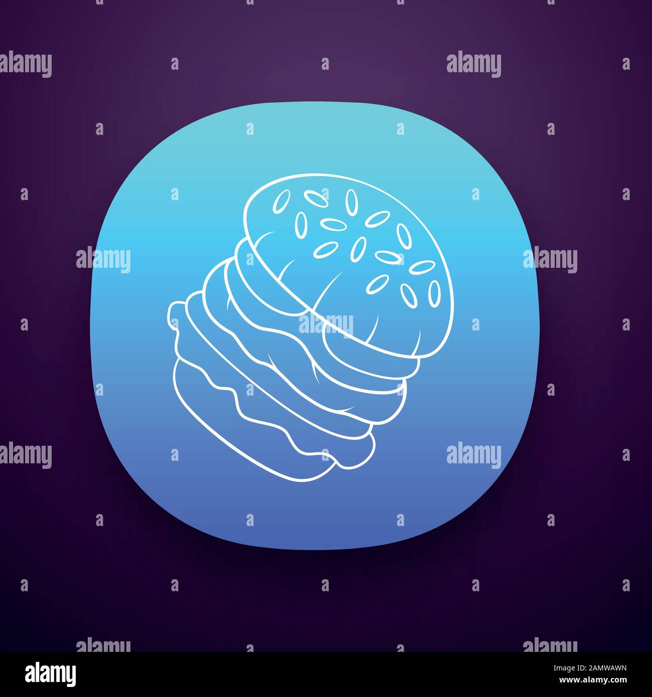 Burger app icon. Fast food cafe, restaurant, snack bar menu. Hamburger ...