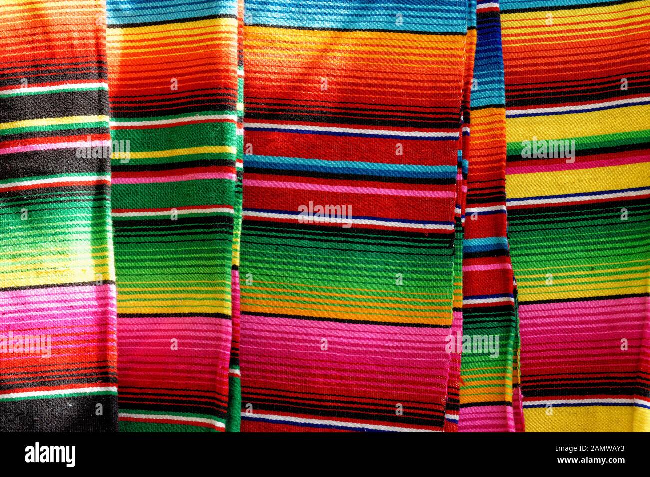 Colorful Mexican Blankets in Mercado 28 souvenirs and handicrafts market in Cancun, Mexico Stock Photo
