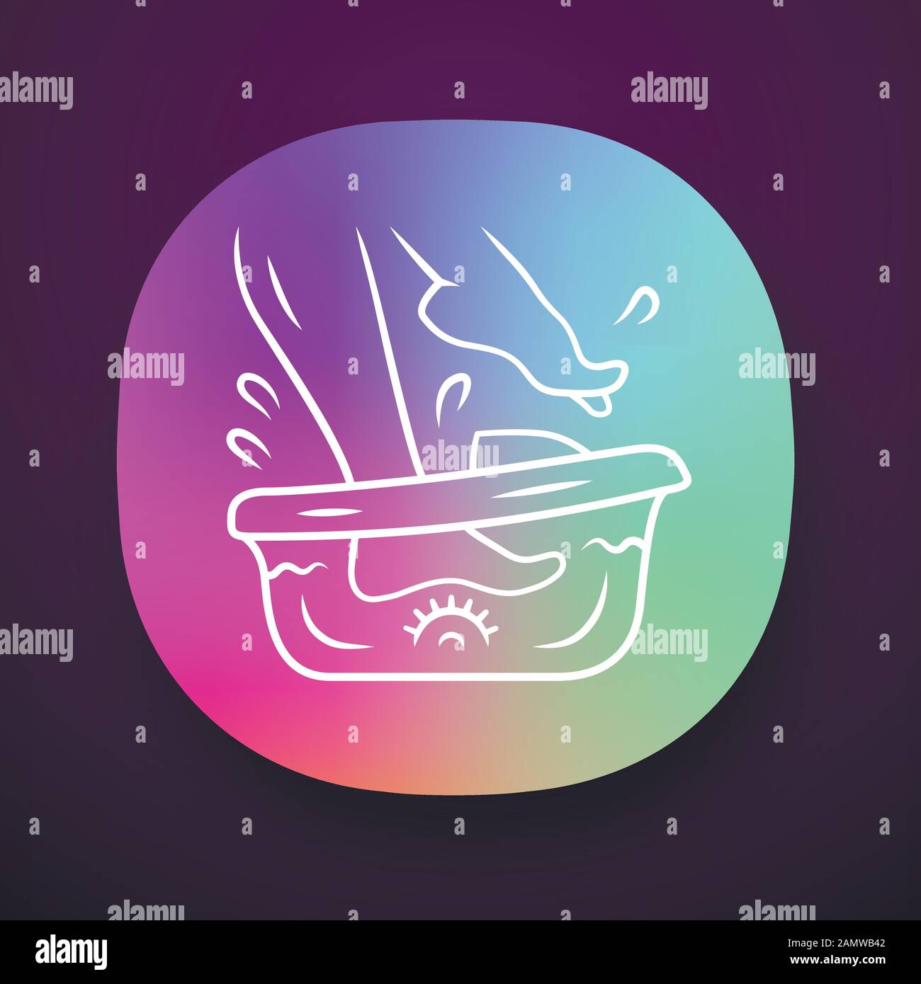 Foot spa bath massager app icon. Relaxing massage. Beauty device for home use. Pedicure electric instrument. UI/UX user interface. Web or mobile appli Stock Vector