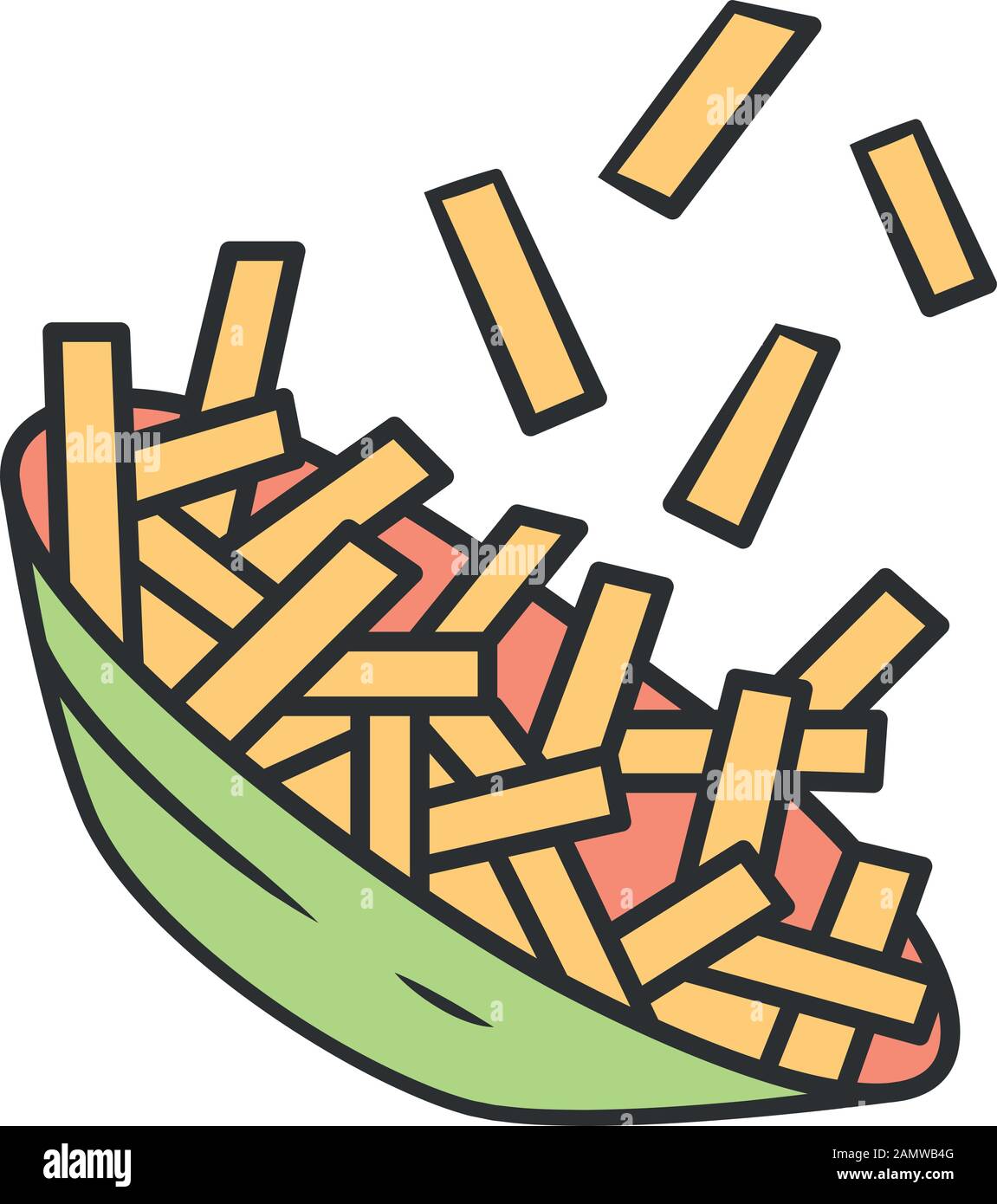 Fried potato color icon. French fries, chips in bowl. Fast food snack