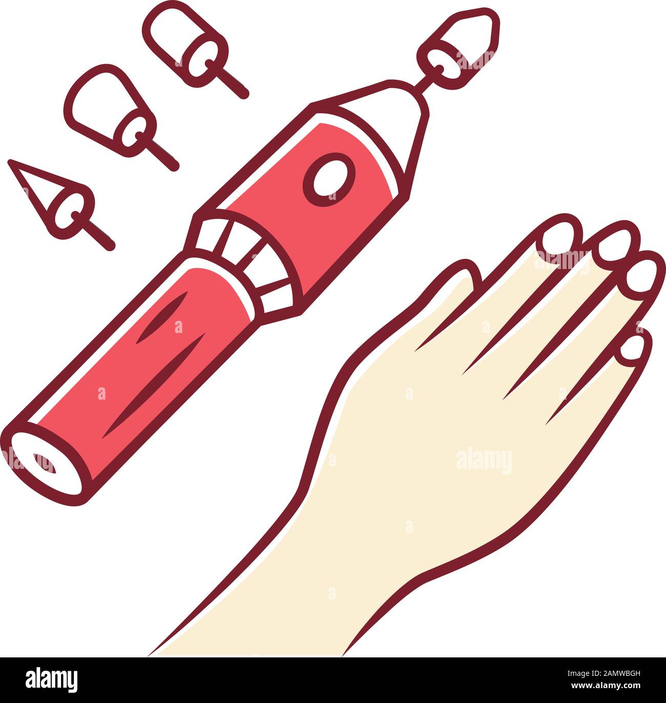 Electric manicure color icon. Electric nail file drill and nozzles. Beauty device for salon and home use. Nail care. Hand hygiene. Beauty instrument. Stock Vector