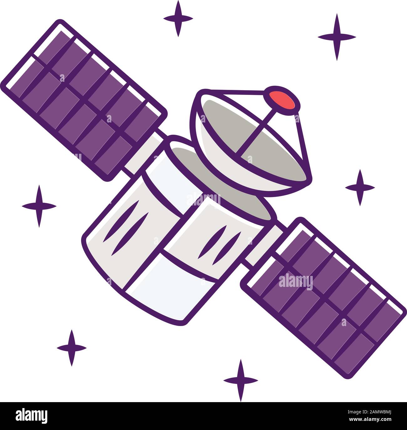 Satellite color icon. Sputnik. Artificial object in orbit. Space probe. Military and civilian Earth observation. Space telescope. GPS navigation. Isol Stock Vector