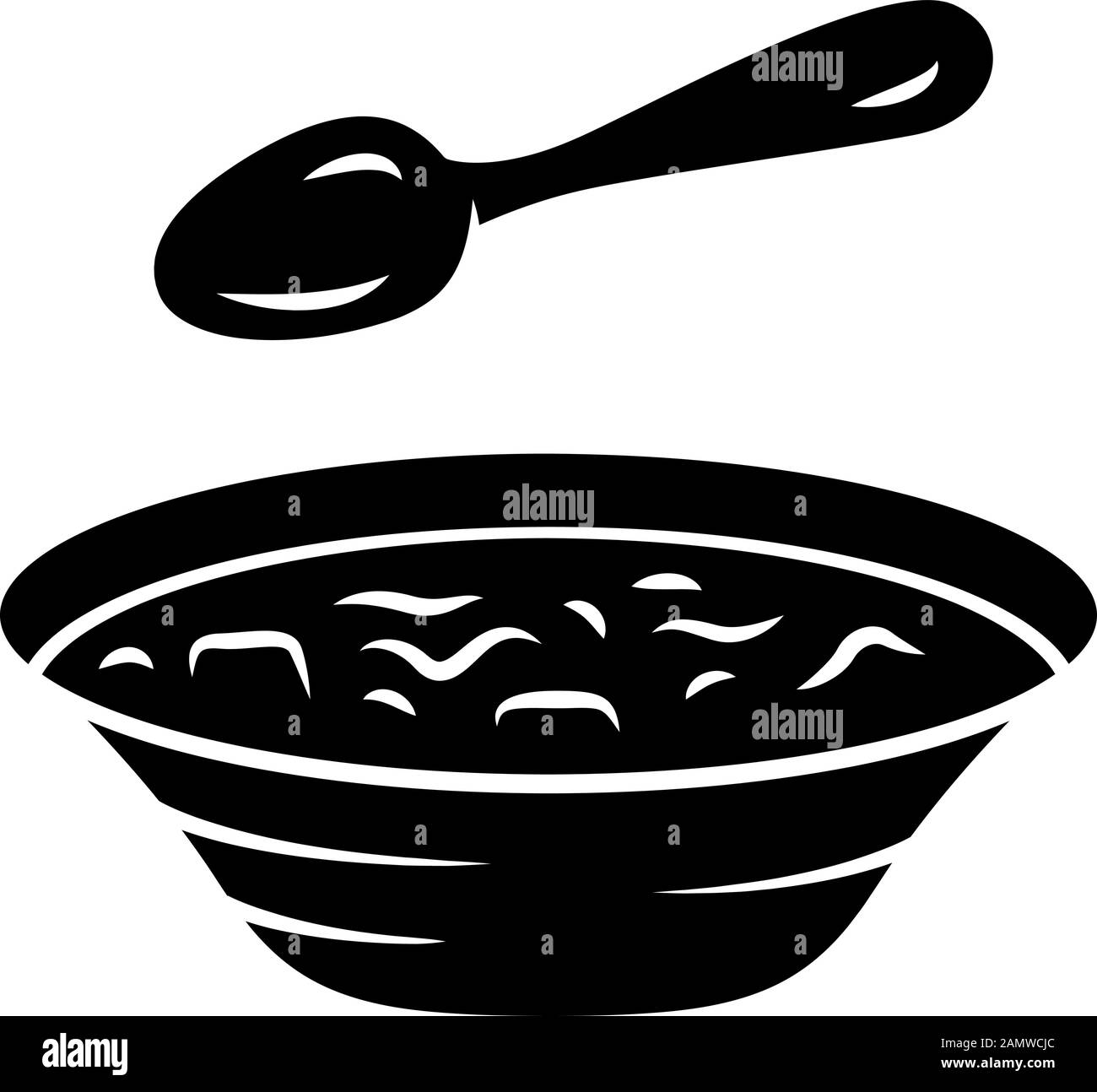 Soup glyph icon. Bowl and spoon, kitchenware. Hot steaming soup plate