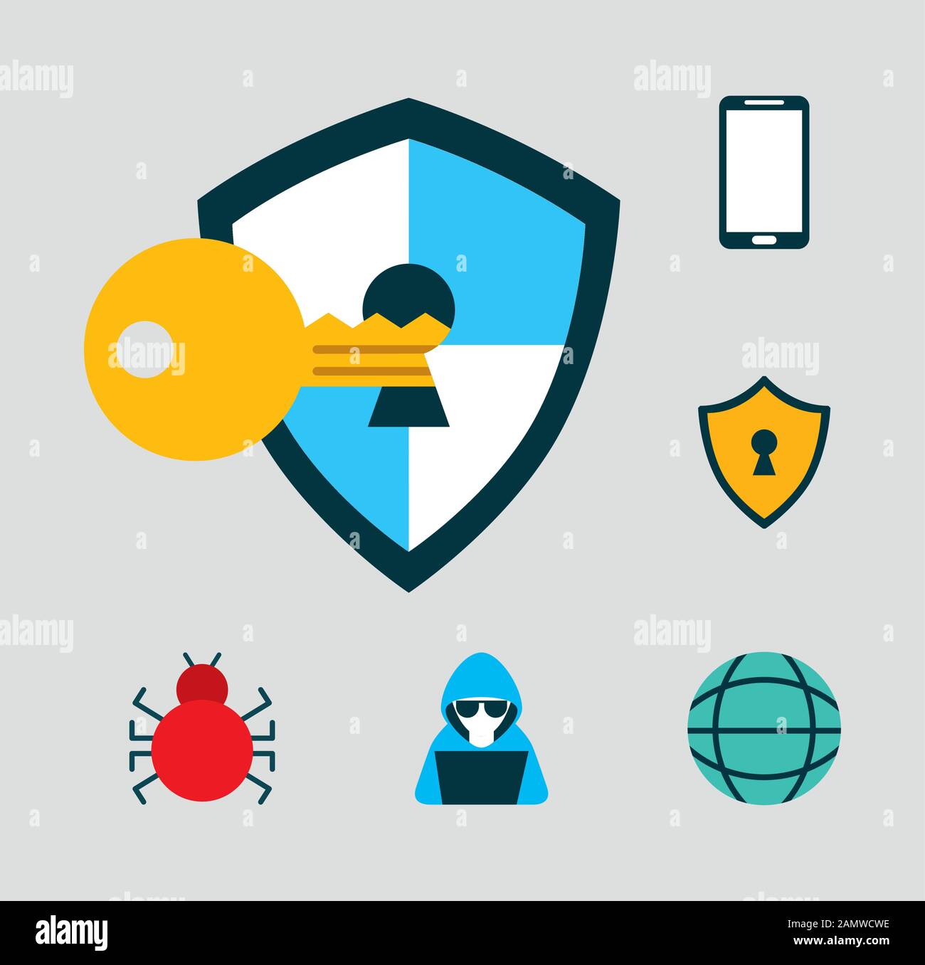 bundle of cyber security set icons Stock Vector
