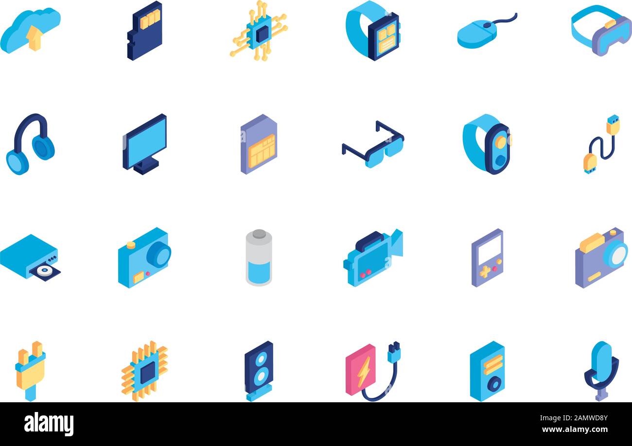 bundle of technology devices icons Stock Vector