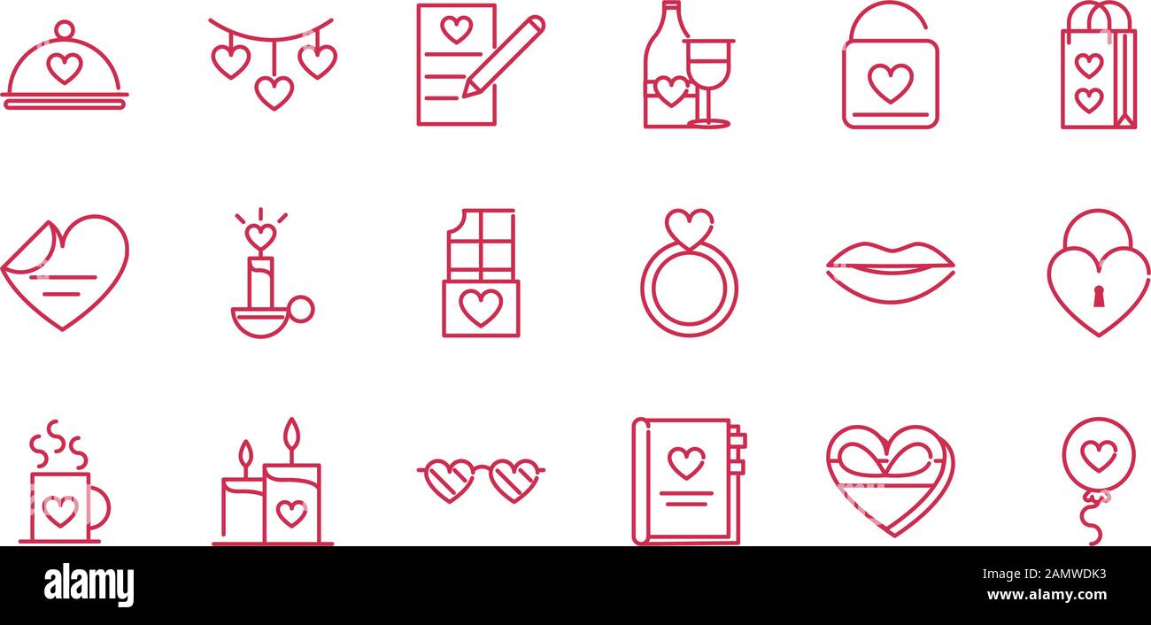 happy valentines day romantic passion love icons set vector ...