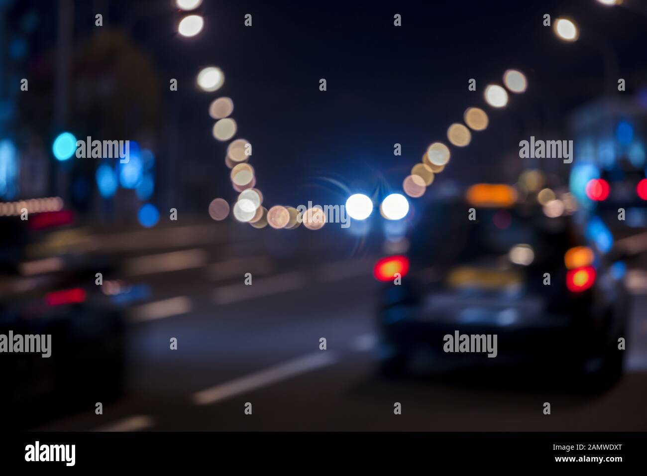 city night scene with car motion blurred. car traffic at night Stock Photo