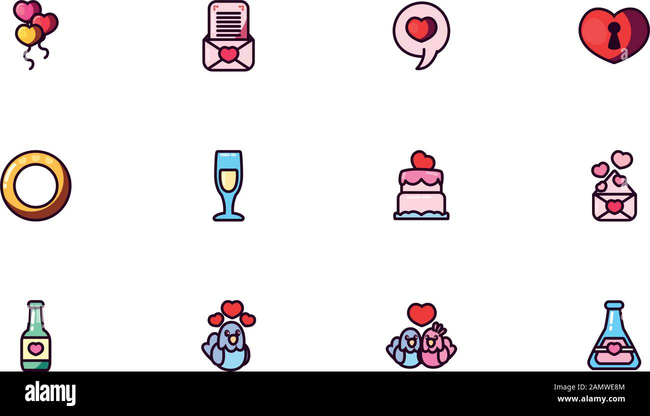 Icon set design of Love valentines day wedding passion romantic ...
