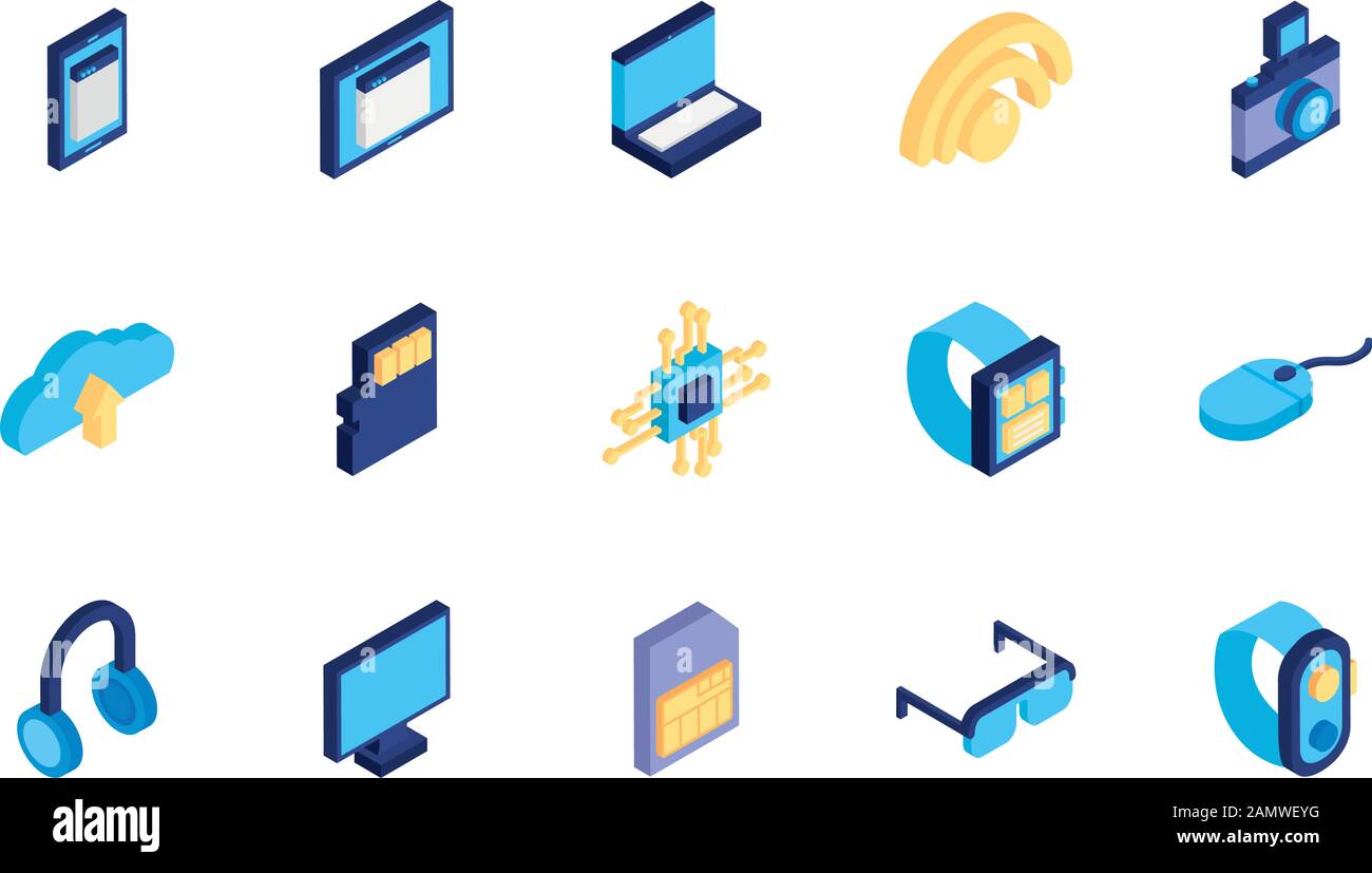 bundle of technology devices icons Stock Vector
