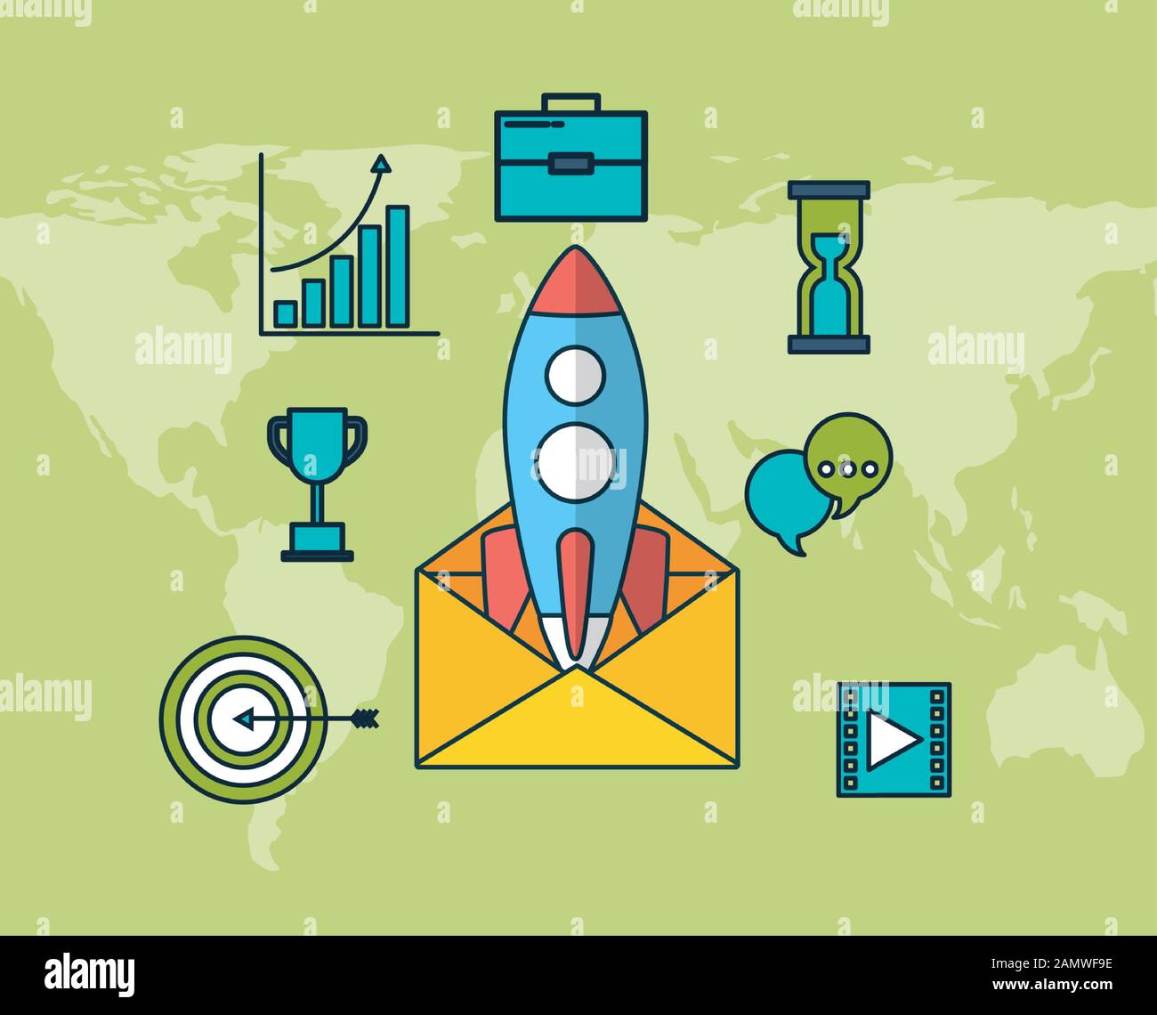 digital marketing technology with envelope Stock Vector