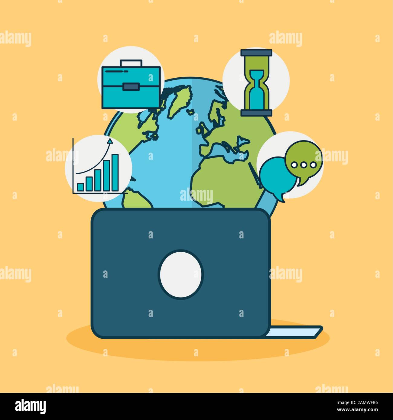 digital marketing technology with world planet Stock Vector