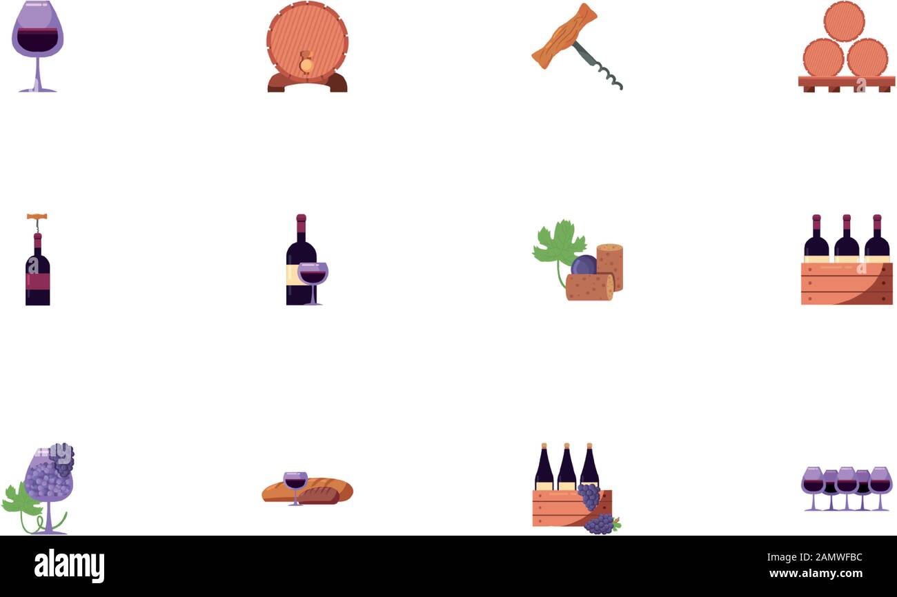 Wine icon set design of Winery alcohol drink beverage restaurant ...