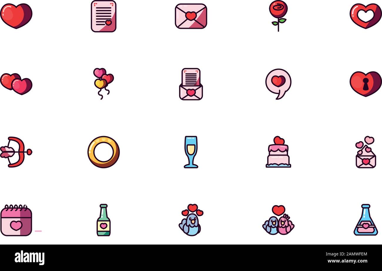 Icon set design of Love valentines day wedding passion romantic ...
